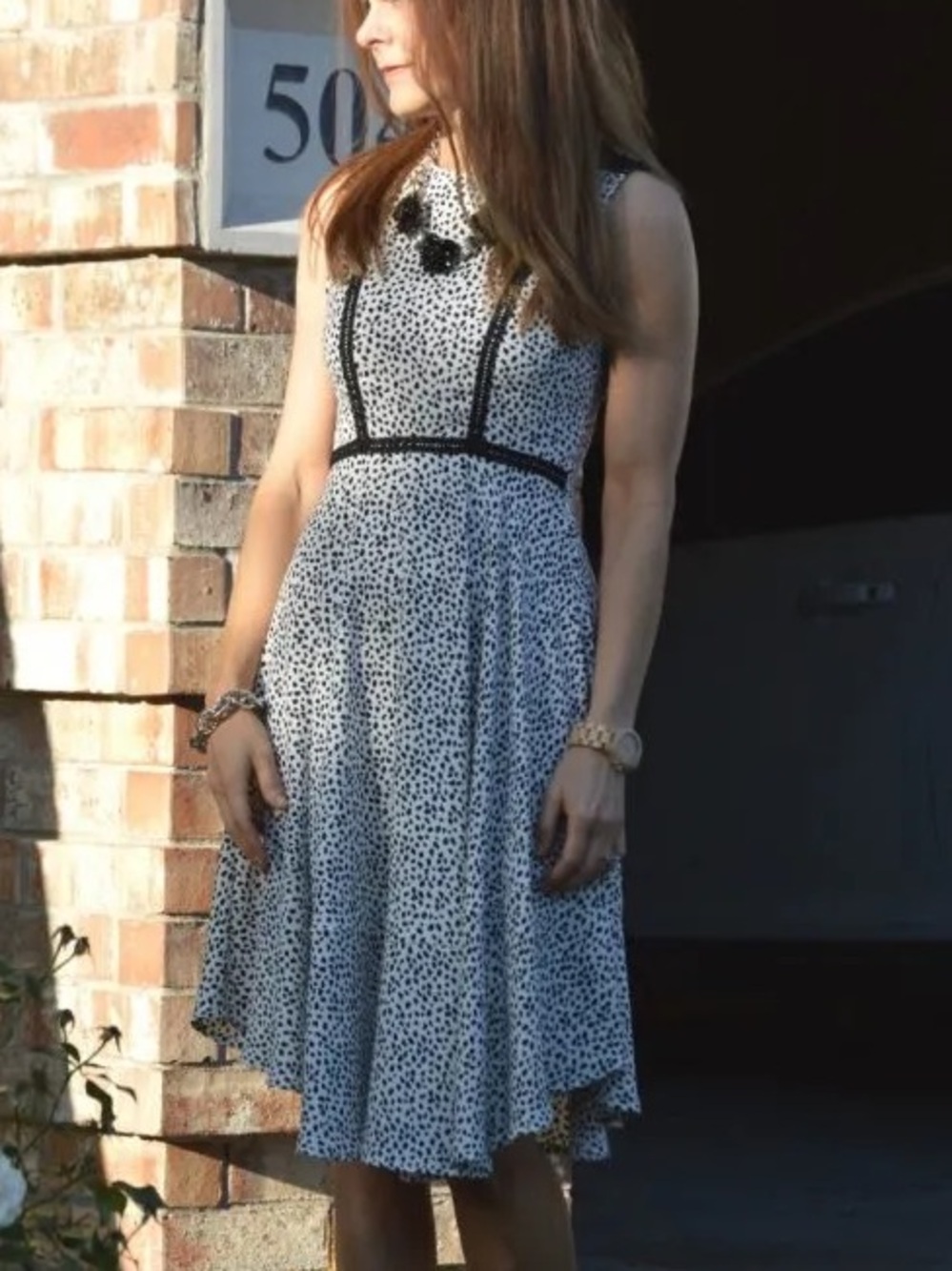 H&M White and Black Polka Dot Fit-and-Flare Dress